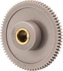 Made in USA - 48 Pitch, 1-1/2" Pitch Diam, 1.542" OD, 72 Tooth Spur Gear - 1/8" Face Width, 1/4" Bore Diam, 39/64" Hub Diam, 20° Pressure Angle, Acetal - Exact Tool & Supply