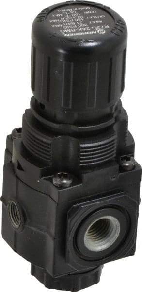 Norgren - 1/4 NPT Port, 70 CFM, Zinc Compact Regulator - 5 to 150 psi Range, 300 Max psi Supply Pressure, 1/8" Gauge Port Thread, 1.98" Wide x 4.19" High - Exact Tool & Supply