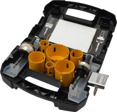 DeWALT - 9 Piece, 7/8" to 2-1/2" Saw Diam, Electrician's Hole Saw Kit - Bi-Metal, Continuous Edge, Includes 6 Hole Saws - Exact Tool & Supply