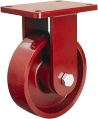 Hamilton - 8" Diam x 2-1/2" Wide x 10-1/2" OAH Top Plate Mount Rigid Caster - Cast Iron, 2,500 Lb Capacity, Straight Roller Bearing, 5-1/2 x 7-1/2" Plate - Exact Tool & Supply