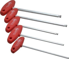 Wiha - 5 Piece T-Handle Ball End Hex Key Set - Hex Range 4 to 10mm, Chrome Vanadium Molybdenum - Exact Tool & Supply