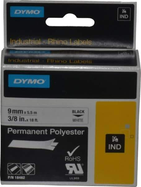 Rhino - 216" Long, White Permanent Polyester Tape Permanent Polyester Tape - For DYMO Brand Labeling Equipment Designed for "D1" Tapes (Check Width Compatibility) - Exact Tool & Supply