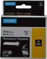 Rhino - 216" Long, White Permanent Polyester Tape Permanent Polyester Tape - For DYMO Brand Labeling Equipment Designed for "D1" Tapes (Check Width Compatibility) - Exact Tool & Supply
