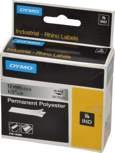 Rhino - 216" Long, Metallized Silver Polyester Metallized Tape - For DYMO Brand Labeling Equipment Designed for "D1" Tapes (Check Width Compatibility) - Exact Tool & Supply
