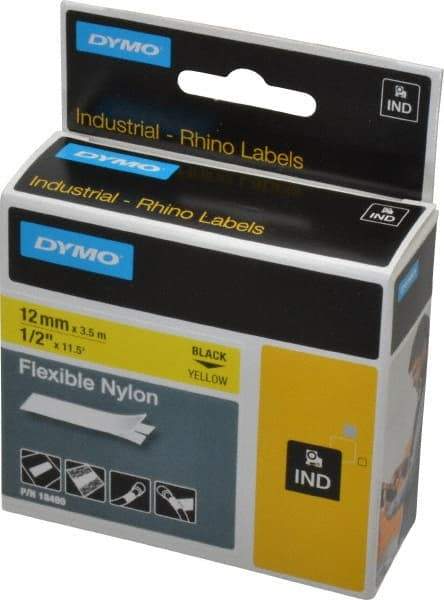 Rhino - 138" Long, Yellow Nylon Flexible Tape - For DYMO Brand Labeling Equipment Designed for "D1" Tapes (Check Width Compatibility) - Exact Tool & Supply
