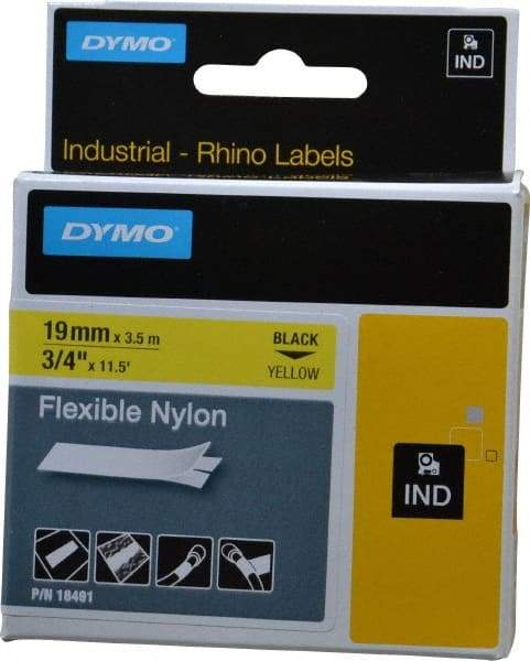 Rhino - 138" Long, Yellow Nylon Flexible Tape - For DYMO Brand Labeling Equipment Designed for "D1" Tapes (Check Width Compatibility) - Exact Tool & Supply