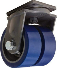 Hamilton - 10" Diam x 4" Wide x 13" OAH Top Plate Mount Dual Swivel Caster - Polyurethane Mold on Forged Steel, 10,000 Lb Capacity, Tapered Roller Bearing, 8-1/2 x 8-1/2" Plate - Exact Tool & Supply