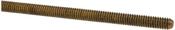 Made in USA - #8-32 UNC (Coarse), 3' Long, Brass Threaded Rod - Right Hand Thread - Exact Tool & Supply