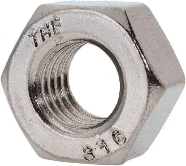 Value Collection - 7/16-14 UNC Stainless Steel Right Hand Heavy Hex Nut - 3/4" Across Flats, 27/64" High, Uncoated - Exact Tool & Supply