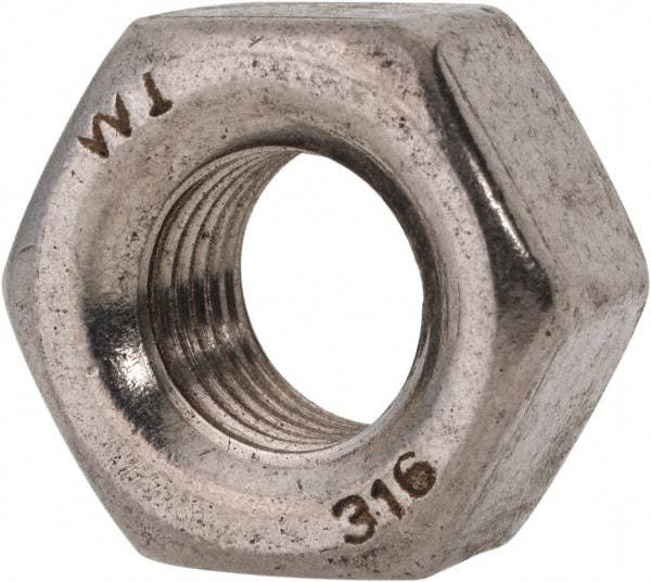 Value Collection - 7/16-20 UNF Stainless Steel Right Hand Heavy Hex Nut - 3/4" Across Flats, 27/64" High, Uncoated - Exact Tool & Supply