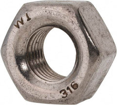 Value Collection - 7/16-20 UNF Stainless Steel Right Hand Heavy Hex Nut - 3/4" Across Flats, 27/64" High, Uncoated - Exact Tool & Supply