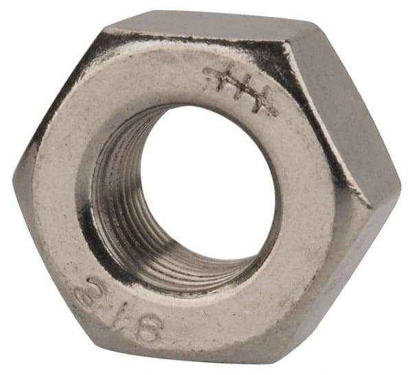 Value Collection - 1/2-20 UNF Stainless Steel Right Hand Heavy Hex Nut - 7/8" Across Flats, 31/64" High, Uncoated - Exact Tool & Supply