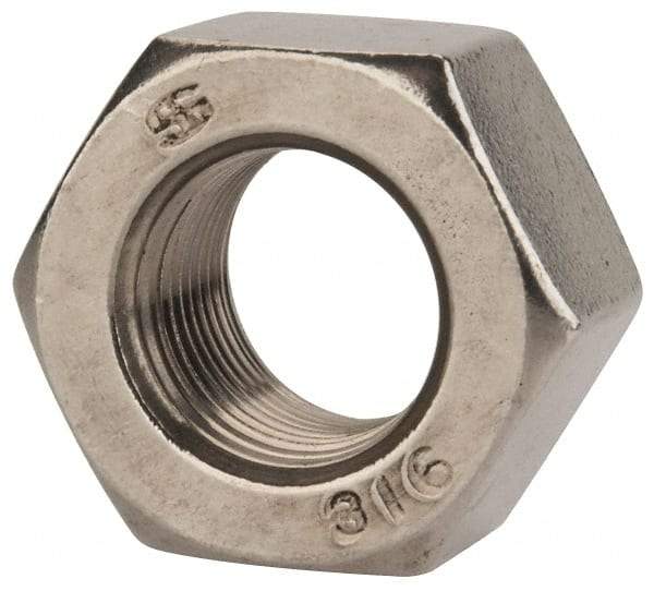 Value Collection - 3/4-16 UNF Stainless Steel Right Hand Heavy Hex Nut - 1-1/4" Across Flats, 47/64" High, Uncoated - Exact Tool & Supply