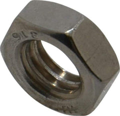 Value Collection - 3/8-16 UNC Stainless Steel Right Hand Hex Jam Nut - 9/16" Across Flats, 7/32" High, Uncoated - Exact Tool & Supply