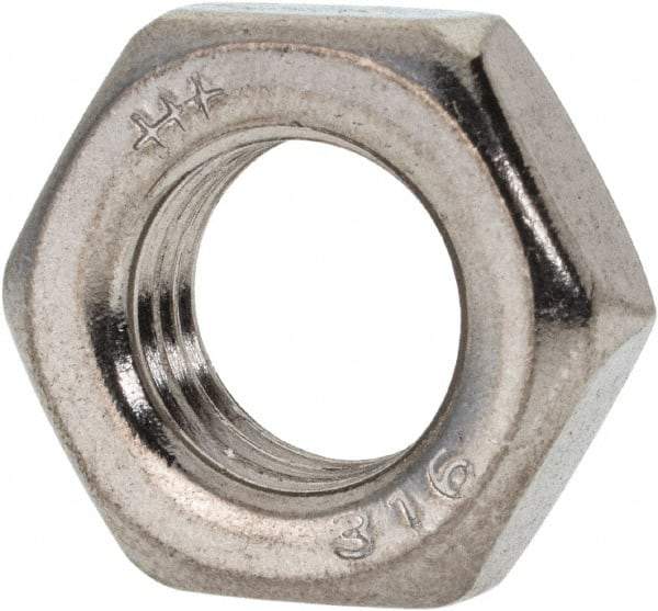 Value Collection - 7/16-20 UNF Stainless Steel Right Hand Hex Jam Nut - 11/16" Across Flats, 1/4" High, Uncoated - Exact Tool & Supply