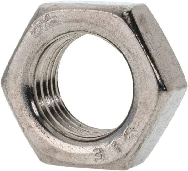 Value Collection - 1/2-20 UNF Stainless Steel Right Hand Hex Jam Nut - 3/4" Across Flats, 5/16" High, Uncoated - Exact Tool & Supply