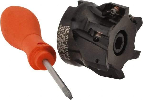 Kennametal - 6 Inserts, 2" Cut Diam, 3/4" Arbor Diam, 0.56" Max Depth of Cut, Indexable Square-Shoulder Face Mill - 0/90° Lead Angle, 1.575" High, EC14.., EP14.. Insert Compatibility, Through Coolant, Series Mill 1-14 - Exact Tool & Supply