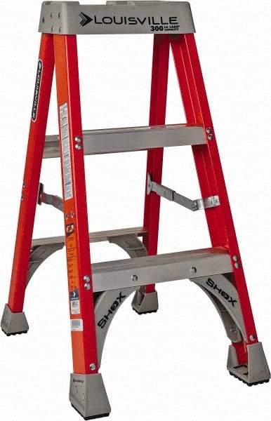Louisville - 3 Steps, 3' High, Type IA Rating, Fiberglass Step Ladder - 300 Lb Capacity, 18-1/16" Base Width - Exact Tool & Supply