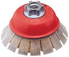 JAZ USA - 3" Diam, 5/8-11 & M14x2.00 Threaded Arbor, Steel Fill Cup Brush - 0.012 Wire Diam, 7/8" Trim Length, 13,000 Max RPM - Exact Tool & Supply