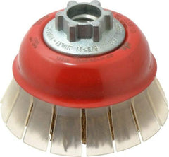 JAZ USA - 3" Diam, 5/8-11 & M14x2.00 Threaded Arbor, Steel Fill Cup Brush - 0.009 Wire Diam, 7/8" Trim Length, 13,000 Max RPM - Exact Tool & Supply
