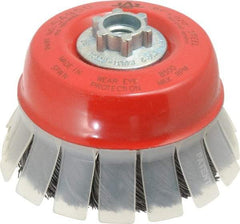 JAZ USA - 4" Diam, 5/8-11 & M14x2.00 Threaded Arbor, Steel Fill Cup Brush - 0.02 Wire Diam, 1-1/8" Trim Length, 8,500 Max RPM - Exact Tool & Supply