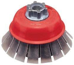 JAZ USA - 2-3/4" Diam, 5/8-11 & M14x2.00 Threaded Arbor, Steel Fill Cup Brush - 0.015 Wire Diam, 3/4" Trim Length, 15,000 Max RPM - Exact Tool & Supply