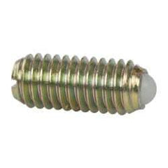 Vlier - M6x1.0, 3.5mm Ball Diam, 14mm Body Length, 1mm Max Ball Reach, Threaded Ball Plunger - Steel Body, Nylon Ball, 6.29 Lb Initial End Force, 9 Lb Final End Force, Locking Element - Exact Tool & Supply