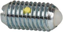 Vlier - M10x1.5, 6mm Ball Diam, 19mm Body Length, 2.01mm Max Ball Reach, Threaded Ball Plunger - Steel Body, Nylon Ball, 1.8 Lb Initial End Force, 3.37 Lb Final End Force, Locking Element - Exact Tool & Supply