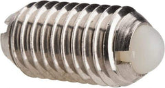 Vlier - M10x1.5, 6mm Ball Diam, 19mm Body Length, 2.01mm Max Ball Reach, Threaded Ball Plunger - Stainless Steel Body, Nylon Ball, 13.49 Lb Initial End Force, 20.23 Lb Final End Force, Locking Element - Exact Tool & Supply