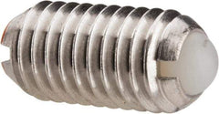 Vlier - M8x1.25, 5mm Ball Diam, 16mm Body Length, 1.5mm Max Ball Reach, Threaded Ball Plunger - Stainless Steel Body, Nylon Ball, 9 Lb Initial End Force, 13.49 Lb Final End Force - Exact Tool & Supply
