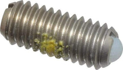 Vlier - M6x1.0, 3.5mm Ball Diam, 14mm Body Length, 1mm Max Ball Reach, Threaded Ball Plunger - Stainless Steel Body, Nylon Ball, 0.45 Lb Initial End Force, 1.35 Lb Final End Force, Locking Element - Exact Tool & Supply