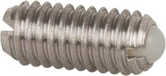 Vlier - M4x0.7, 2.5mm Ball Diam, 9mm Body Length, 0.81mm Max Ball Reach, Threaded Ball Plunger - Stainless Steel Body, Nylon Ball, 0.9 Lb Initial End Force, 2.25 Lb Final End Force - Exact Tool & Supply