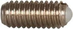 Vlier - M4x0.7, 2.5mm Ball Diam, 9mm Body Length, 0.81mm Max Ball Reach, Threaded Ball Plunger - Stainless Steel Body, Nylon Ball, 0.9 Lb Initial End Force, 2.25 Lb Final End Force, Locking Element - Exact Tool & Supply