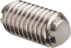 Vlier - M8x1.25, 5mm Ball Diam, 16mm Body Length, 1.5mm Max Ball Reach, Threaded Ball Plunger - Stainless Steel Body, Nylon Ball, 3.37 Lb Initial End Force, 6.75 Lb Final End Force - Exact Tool & Supply