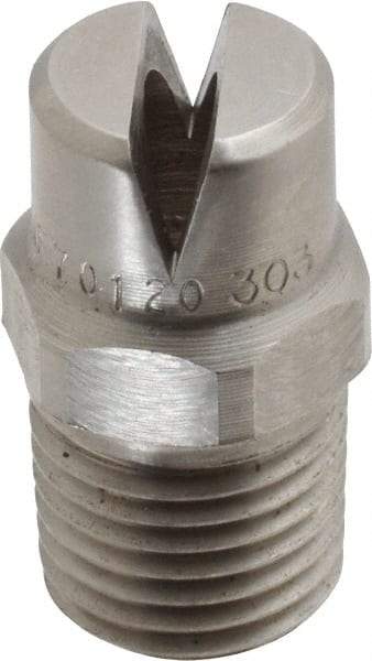 Bete Fog Nozzle - 1/4" Pipe, 120° Spray Angle, Grade 303 Stainless Steel, Standard Fan Nozzle - Male Connection, 11.1 Gal per min at 100 psi, 0.203" Orifice Diam - Exact Tool & Supply