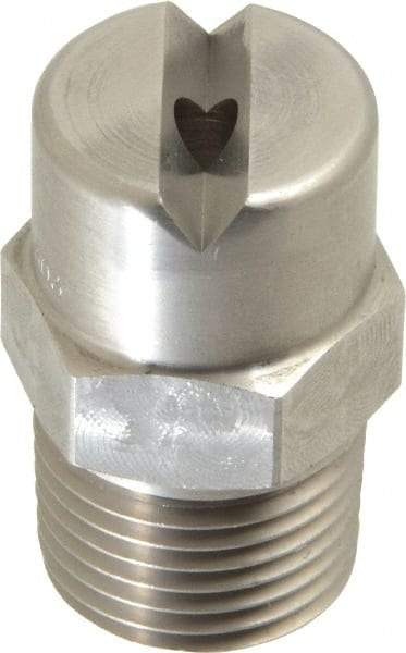 Bete Fog Nozzle - 1/2" Pipe, 65° Spray Angle, Grade 303 Stainless Steel, Standard Fan Nozzle - Male Connection, 9.49 Gal per min at 100 psi, 0.186" Orifice Diam - Exact Tool & Supply