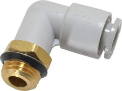 SMC PNEUMATICS - 8mm OD, 1/4 Universal, Brass/Polybutylene Push-to-Connect Male Elbow - 145 Max psi, White - Exact Tool & Supply