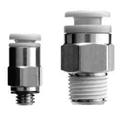 SMC PNEUMATICS - 12mm OD, 1/4 Universal, Brass/Polybutylene Push-to-Connect Male Connector - 145 Max psi, White - Exact Tool & Supply