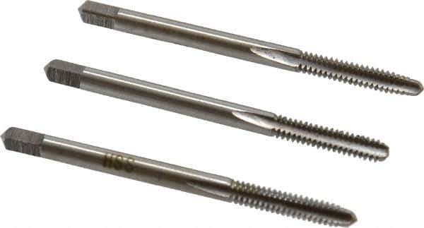 Interstate - #6-32 UNC, 3 Flute, Bottoming, Plug & Taper, Bright Finish, High Speed Steel Tap Set - Right Hand Cut, 2" OAL, 11/16" Thread Length - Exact Tool & Supply
