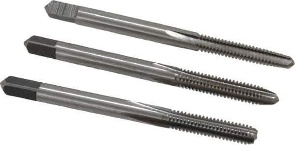 Interstate - #8-32 UNC, 4 Flute, Bottoming, Plug & Taper, Bright Finish, High Speed Steel Tap Set - Right Hand Cut, 2-1/8" OAL, 3/4" Thread Length - Exact Tool & Supply