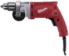 Milwaukee Tool - 1/2" Keyed Chuck, 850 RPM, Pistol Grip Handle Electric Drill - 8 Amps, 120 Volts, Reversible, Includes 1/2" Magnum Drill, Chuck Key with Holder, Side Handle - Exact Tool & Supply