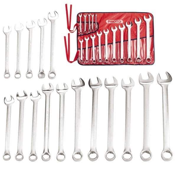 Proto - 31 Piece, 5/16" to 2-1/2", 12 Point Combination Wrench Set - Inch Measurement Standard, Satin Finish, Comes in Nylon Roll - Exact Tool & Supply