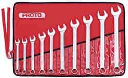 Proto - 10 Piece, 7/16 to 1", Combination Wrench Set - Inch System of Measurement, Satin Finish, Comes in Nylon Roll - Exact Tool & Supply