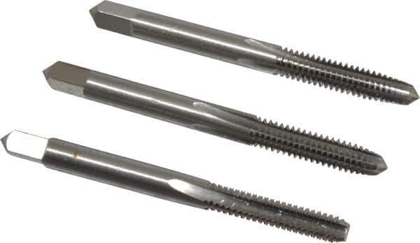 Interstate - #12-24 UNC, 4 Flute, Bottoming, Plug & Taper, Bright Finish, High Speed Steel Tap Set - Right Hand Cut, 2-3/8" OAL, 15/16" Thread Length - Exact Tool & Supply