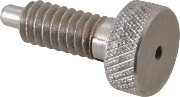 Gibraltar - 1/4-20, 0.4" Thread Length, 0.123 to 1/8" Max Plunger Diam, 0.5 Lb Init to 2 Lb Final End Force, Locking Knob Handle Plunger - Knurled Knob, 0.53" Length Under Head/Shoulder, 1/8" Plunger Projection - Exact Tool & Supply
