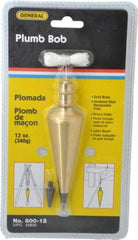 General - 5 Inch Long, 1-3/8 Inch Diameter Brass Plumb Bob - 12 Ounce, Has Replacable Tip - Exact Tool & Supply