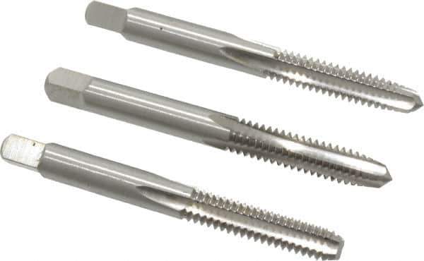 Interstate - 1/4-20 UNC, 4 Flute, Bottoming, Plug & Taper, Bright Finish, High Speed Steel Tap Set - Right Hand Cut, 2-1/2" OAL, 1" Thread Length - Exact Tool & Supply