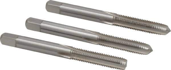 Interstate - 1/4-28 UNF, 4 Flute, Bottoming, Plug & Taper, Bright Finish, High Speed Steel Tap Set - Right Hand Cut, 2-1/2" OAL, 1" Thread Length - Exact Tool & Supply