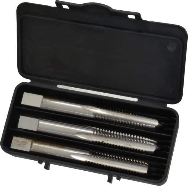 Interstate - 3/8-16 UNC, 4 Flute, Bottoming, Plug & Taper, Bright Finish, High Speed Steel Tap Set - Right Hand Cut, 2-15/16" OAL, 1-1/4" Thread Length - Exact Tool & Supply