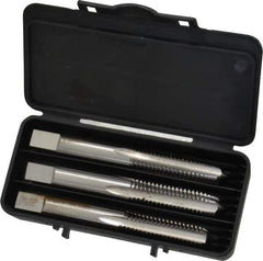 Interstate - 3/8-16 UNC, 4 Flute, Bottoming, Plug & Taper, Bright Finish, High Speed Steel Tap Set - Right Hand Cut, 2-15/16" OAL, 1-1/4" Thread Length - Exact Tool & Supply